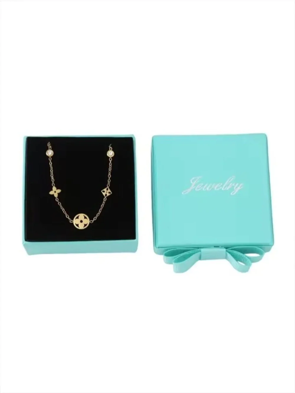 Gold Tone Floral Motif Station Necklace